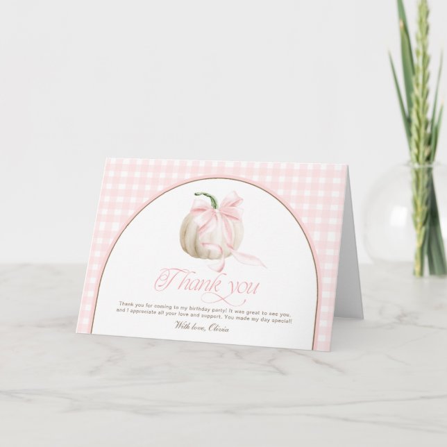 Våra små pumpaböcker för bebisar i rosa gingham tack kort (Framsida)