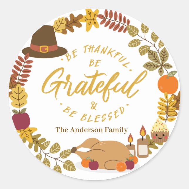 vara tacksam och välkommen runt klistermärke (Framsida)