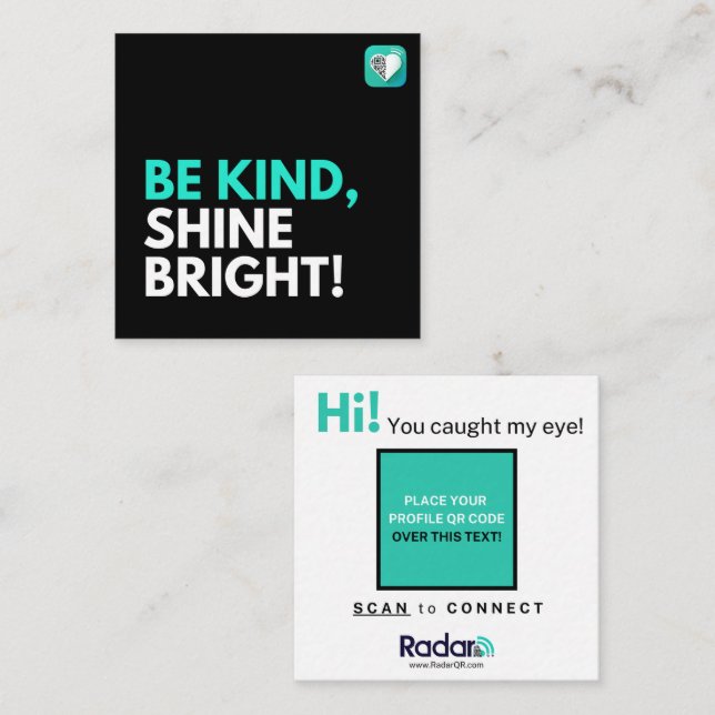 VARA TYDLIG, SHINE BRIGHT! FYRKANTIGT VISITKORT (Fram/baksida)