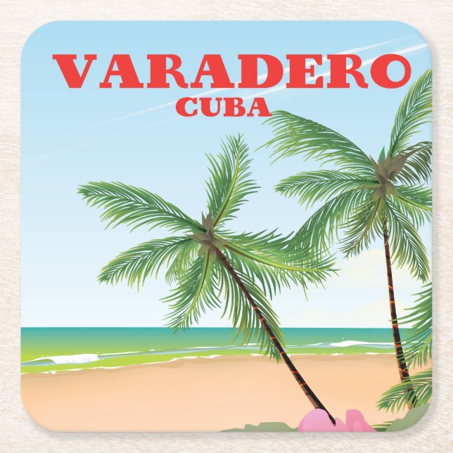 Varadero Cuban strandaffisch Underlägg Papper Kvadrat (Framsidan)