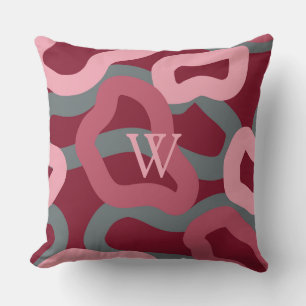 Varaktig i Röd, Grått och Rosa Monogrammed Kudde