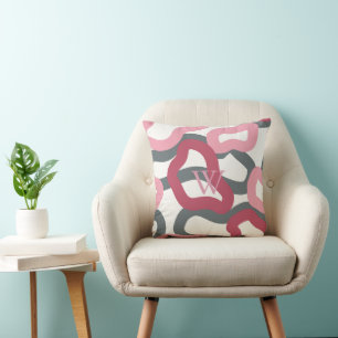 Varaktig Rosa Grått Red Monogrammed Kudde
