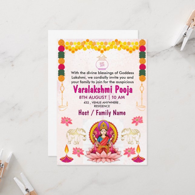 Varalakshmi Vratham Invitation Card | Pooja Inbjudningar (Fram/Back In Situ)