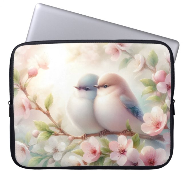 Vårälskande fåglar Körsbärsblomning Blommig Laptop Fodral (Framsidan)