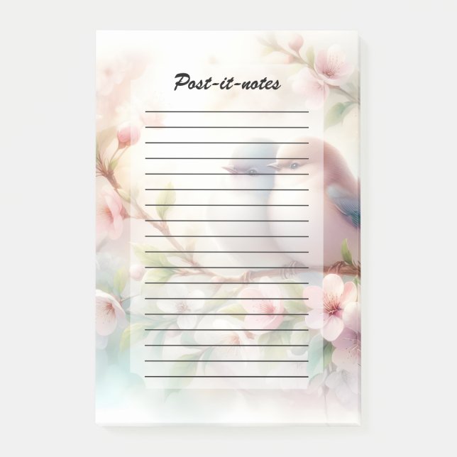 Vårälskande fåglar Körsbärsblomning Blommig Post-it Block (Framsida)