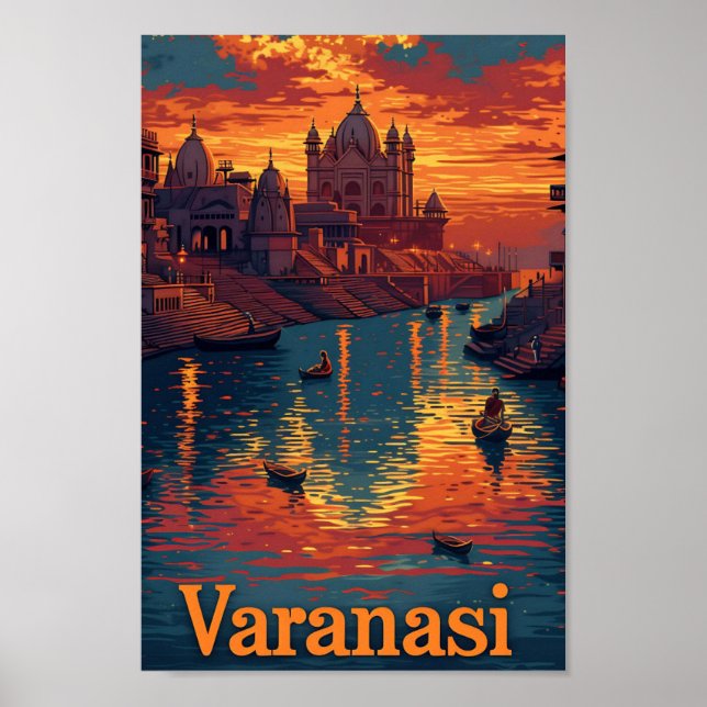 Varanasi India Vintage Art Travel Illustration Poster (Framsidan)