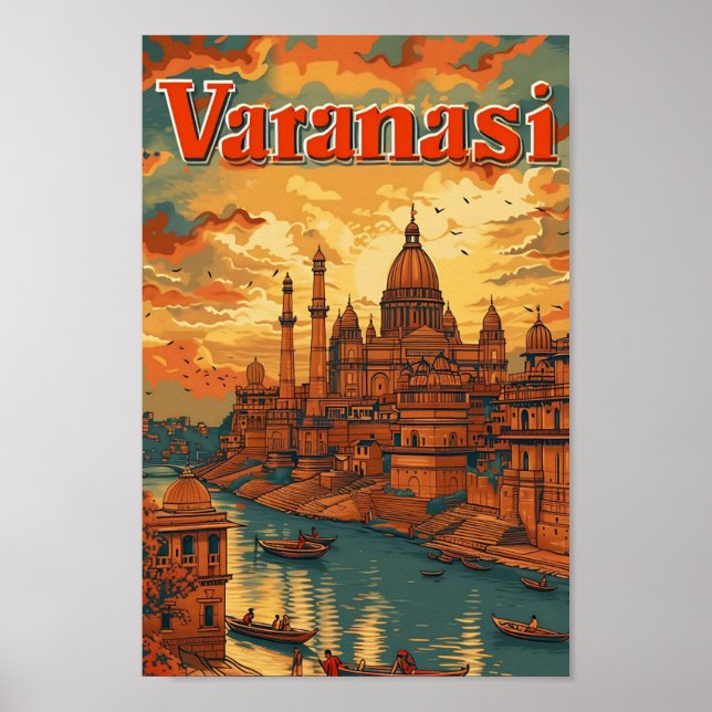 Varanasi India Vintage Art Travel Illustration Poster (Framsidan)