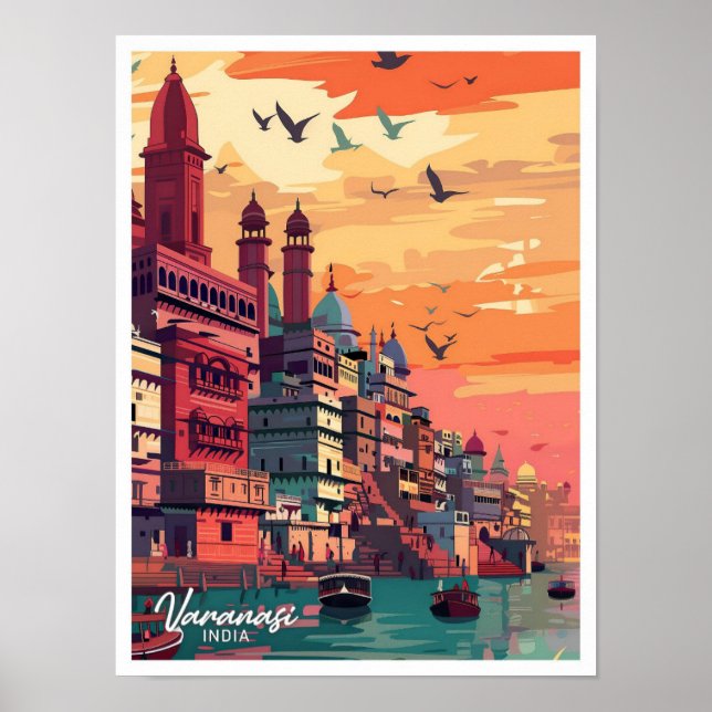Varanasi India Vintage resor Illustration Poster (Framsidan)