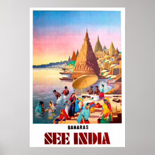Varanasi, Indien, floden Ganges Poster