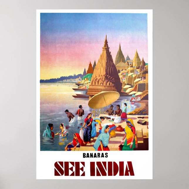 Varanasi, Indien, floden Ganges Poster (Framsidan)