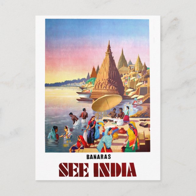 Varanasi, Indien, Gangesfloden Vykort (Framsida)