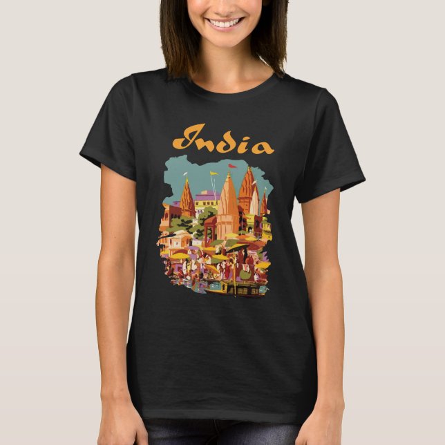 Varanasi Indien Resa Retro Vintage T-Shirt (Framsida)
