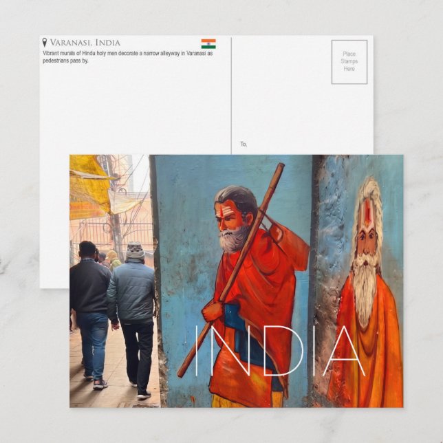 Varanasi, Indien Resebrevkort Vykort (Fram/baksida)