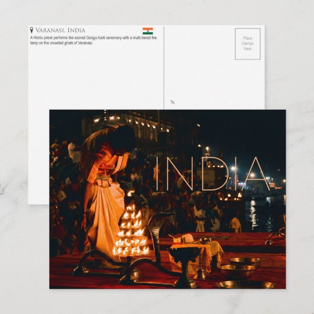 Varanasi, Indien Resebrevkort Vykort (Fram/baksida)
