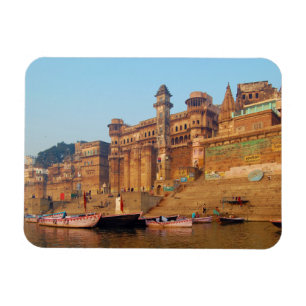 Varanasi Indien som sett från den Ganga floden Magnet