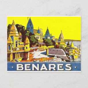 Varanasi stad, Indien. Ganges floden och tempel Vykort