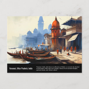 Varanasi Watercolor Painting   Resor i Indien Vykort