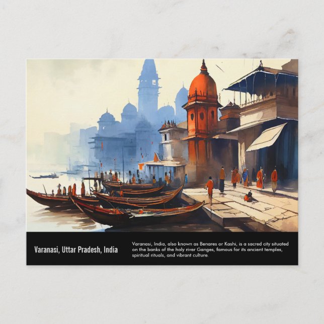 Varanasi Watercolor Painting | Resor i Indien Vykort (Framsida)