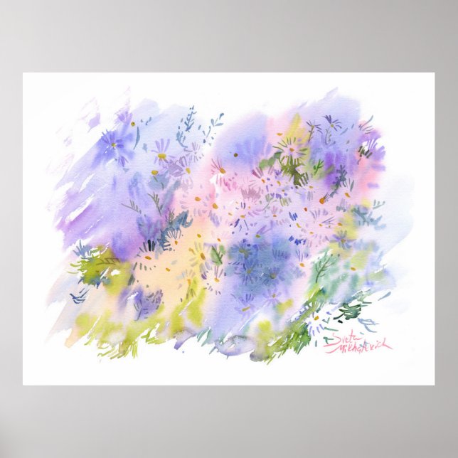 Våräng — Abstrakt Blommig Akvarell Poster (Framsidan)