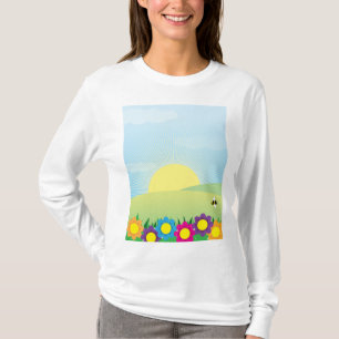 Våräng soluppgång med färgglada blommor t shirt
