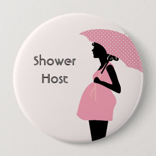 "Varar värd duschen" baby shower knäppas Knapp