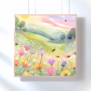 Vårbin Blomsterfält Blommig Färgrik Natur Poster