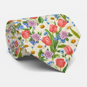 Vårblandad bukett blomster Mönster Slips