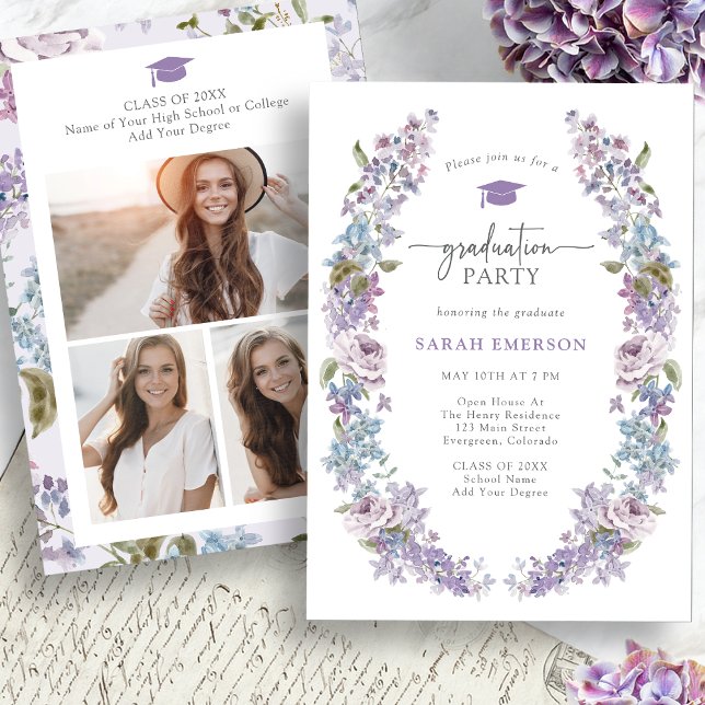 Vårblomexamensfirande Inbjudningar (Spring Wildflower Graduation Invitation Pictures on back by Painted Paperie
)