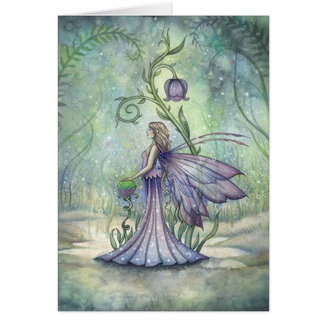 Vårblomma Älv Fantasi Konst Illustration Hälsningskort (Framsidan)