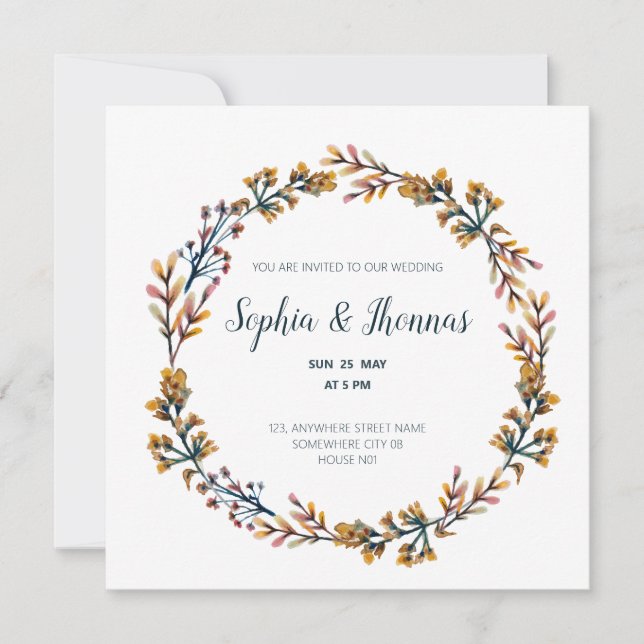 Vårblomma blomster cirkel ram bröllopskort inbjudningar (Framsida)