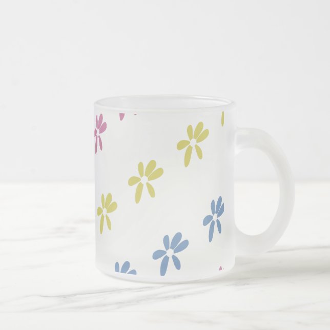 Vårblomma Färgrik Rosa Blå Gul Frostad Glasmugg (Höger)