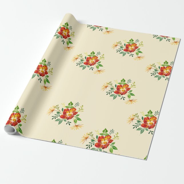 Vårblomma presentinslagningspapper presentpapper (Utrullad)