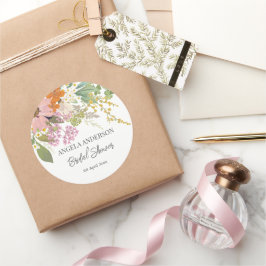 Vårblomma Trädgård Bröllopsdusch Pappersstrumpa Runt Klistermärke