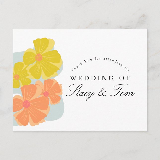 Vårblommande Cosmos Handritad Bröllop  Vykort (Framsida)