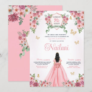Vårblommande fjäril rosa blomster Quinceanera Inbjudningar