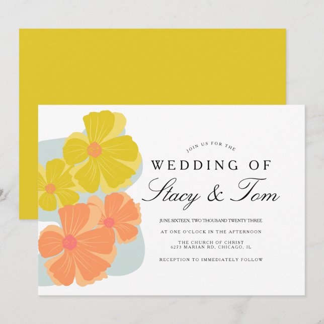 Vårblommande Kosmos Handritad Bröllop  Inbjudningar (Fram/baksida)