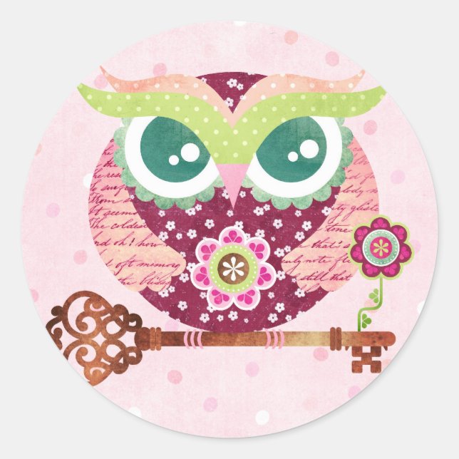 Vårblommande ugglestickers runt klistermärke (Framsida)