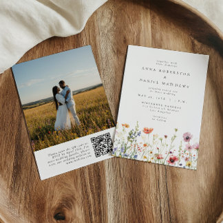 Vårblommig äng QR-kod Foto Bröllop Inbjudningar