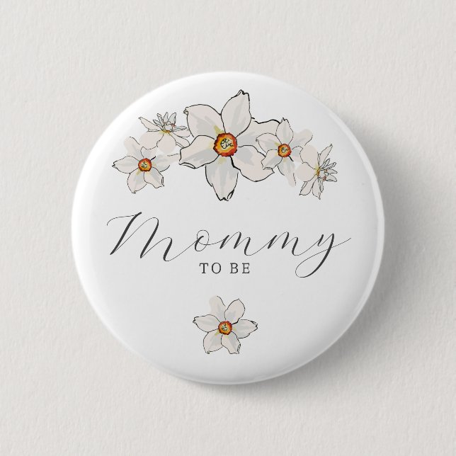 Vårblommig Baby Shower Pin Mamman att bli Knapp (Framsida)