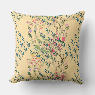 Vårblommig + blad design gul kudde