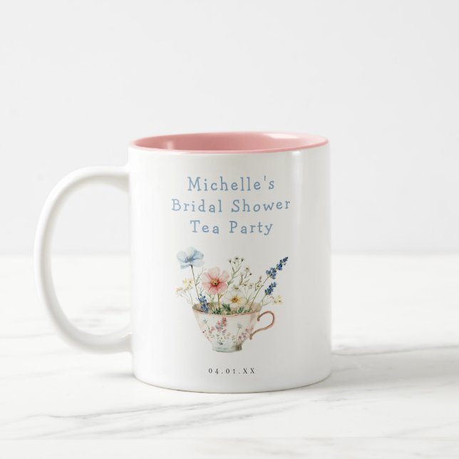 Vårblommig Bröllopsdusch Teafest Två-Tonad Mugg (Vänster)