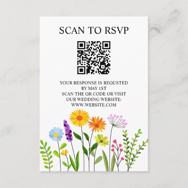 Vårblommig Elegant QR-kod Bröllopsanmälan Tilläggskort (Framsida)