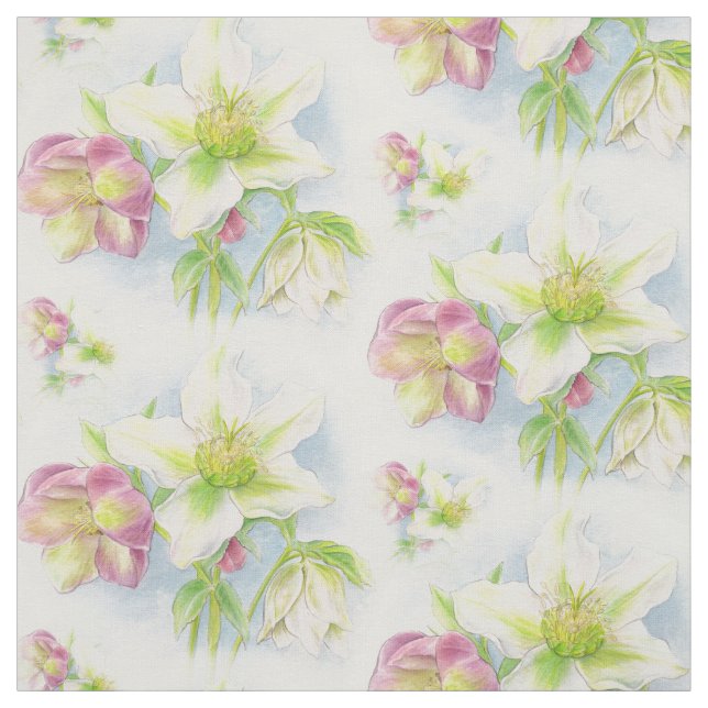 Vårblommig hellebores akvarelltyg tyg (Provkarta)
