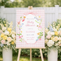 Vårblommig Rosa Rutig Bebis Shower Välkomstskylt