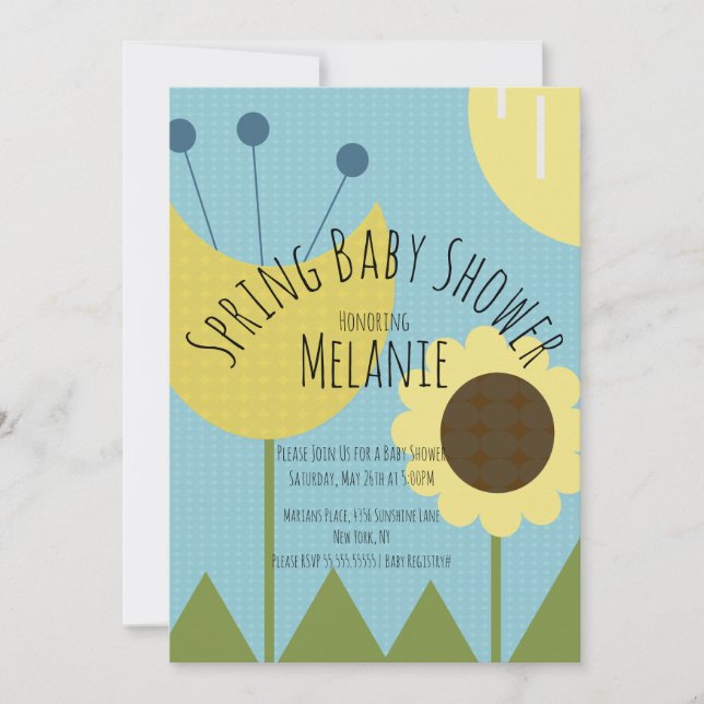 Vårblommig solros baby shower inbjudningar (Framsida)