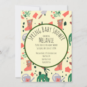 Vårblommig Trädgård Växter Baby Shower Inbjudan