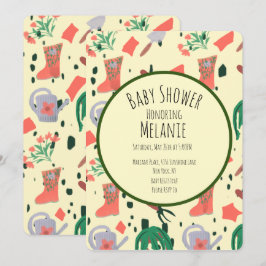 Vårblommig Trädgårdsverktygskrukor  Baby Shower Inbjudningar