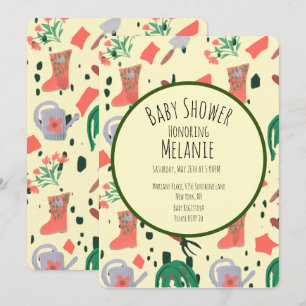 Vårblommig Trädgårdsverktygskrukor Baby Shower Inbjudningar