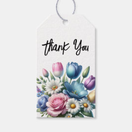 Vårblommiga dubbelsidiga tack-kort (10-pack) presentetikett
