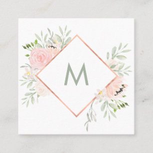 Vårblommigt med monogramen fyrkantigt visitkort